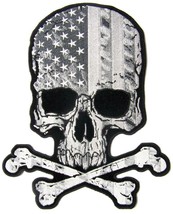 SKULL X BONES BLACK &amp; WHITE USA BACK PATCH #p9450 EMBROIDERED 4 IN hat j... - $6.60