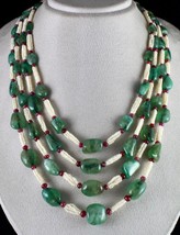 Vintage Natural Emerald Pearl Ruby Beaded 4 L 826 Ct Gemstone Wedding Necklace - £12,074.27 GBP