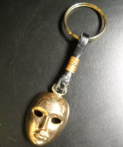 Netura Mask Key Ring Brass Colored Metal Mask and Ring Leather Connector - £6.37 GBP