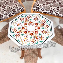 Handmade White Marble Inlay Tabletop 20&quot;x20&quot; – Semi-Precious Stone Design - $673.20