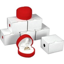 6 Ring Heart Gift Boxes Red Flocked Jewelry Display Box - £10.06 GBP