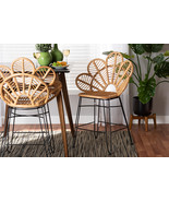 Haina Natural Brown Rattan and Black Metal Counter Stool - $4,925.38 MXN