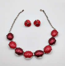 Vintage Lisner Red Thermoset Earrings &amp; Thermoset Necklace Mid-Century - £21.87 GBP