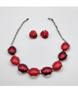 Vintage Lisner Red Thermoset Earrings &amp; Thermoset Necklace Mid-Century - $28.01