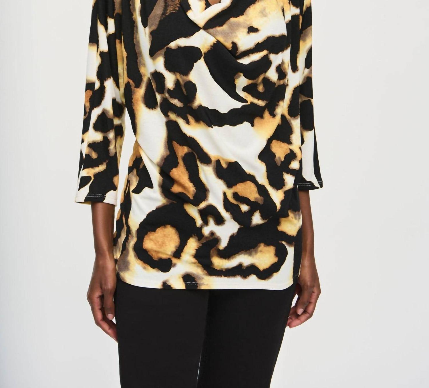 Joseph Ribkoff animal print cowl neck tunic Off-white/multi - $49.00