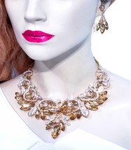 Topaz Statement Necklace, Rhinestone Choker Earrings, Prom Pageant Jewelry, Gift - £43.41 GBP