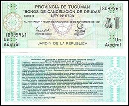 Argentina P-S2711b, 1 Austral, Tucumen Provence Emergency Issue, 1991 UNC - £1.15 GBP