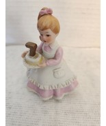 Lefton China 3” Birthday Girl Figurine Holding Cake 7 Years Old - $9.99