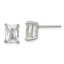 Sterling Silver Emerald Cut CZ Stud Earrings Jewelry - £71.82 GBP