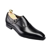 Handmade Men Black Shoes, Single Monk Strap Shoes, Men Formal Monk Shoes - $159.00