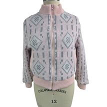 VTG 80s Reversible Pink Gray Intarsia Knit Jacket Acrylic Cotton Womens ... - $65.00