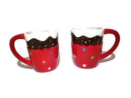 PIER 1 Set 2 Cupcakes Pink Mugs With Sprinkles Ceramic Coffee Mug Birthday lot - £10.06 GBP
