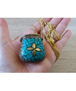 Basket Turquoise Mosaic Gemstone Pendant Necklace, Colorful Basket Neckl... - £28.52 GBP
