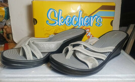 Skechers Silver Cali Rumblers Home Run Wedge Slip On Cushioned Sandals 10 - $40.64 CAD