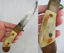 Antique early 1900&#39;s Handmade knife staghorn antler &amp; brass OLD &amp; BEAUTIFUL! - £193.19 GBP