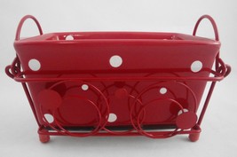 Temptations Red Polka Dot 1 Qt Baker Mini Loaf Glass Trivet Red Wire Rack Set - £14.84 GBP