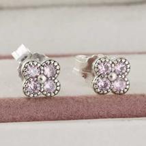 925 Sterling Silver Oriental Blossom Pink Stud Earrings - £11.98 GBP