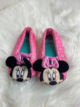 Disney Minnie Mouse Head little Girls Sz L 9 10 Pink Slippers Floral  - £9.33 GBP