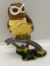 Treasure Trinket Box Owl Colorful Enamel and Rhinestones trinket box Bird 3.25in - £14.66 GBP
