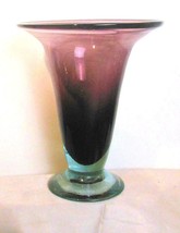 Vintage Hand Blown Vase Trumpet Shape Purple 9&quot; - £18.69 GBP