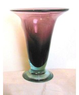 Vintage Hand Blown Vase Trumpet Shape Purple 9" - $23.76