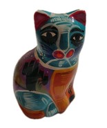 Beautiful Mexican Folk Art Cat Clay Pottery Hand Painted Colorful 3½” Tall - $240.64 MXN