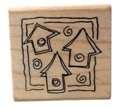 Magenta Rubber Stamp 3 Houses and Swirls Real Estate Realtor Arrow Card ... - $8.99