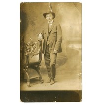 Young Man in Fedora Studio Portrait RPPC 1904-1918 Photo Postcard Unposted - £7.75 GBP