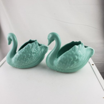 Vintage Fitz and Floyd Set of Two Aqua Swan Candleholders 1985 - £25.59 GBP