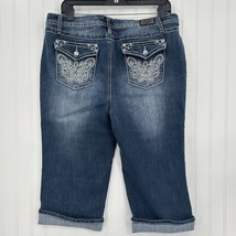 Earl Jeans Women 16 Capri Blue Denim Cuffs Rhinestones Embroidered Bling... - $27.99