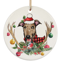 Cute Greyhound Dog With Antlers Reindeer Flower Christmas Circle Ornament Gift - £13.11 GBP