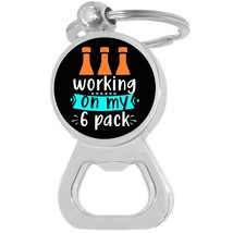 Working On My 6 Pack Beer Bottle Opener Keychain - Metal Beer Bar Tool Key Ring - £8.65 GBP