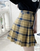 Women Girl Short Pleated Plaid Skirt College Style Plus Size Pleated Plaid Skirt image 5