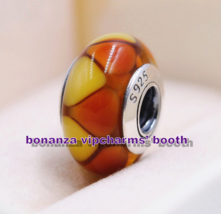925 Sterling Silver Handmade Orange & Yellow Triangle Murano Glass Charm Beads - $4.00