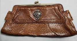 Kate Landry Genuine Leather Brown  Clutch Bronze Hardware Magnetic Closu... - $43.49