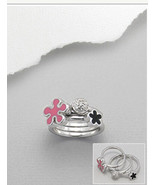Sterling Silver CZ Pink Enamel Stack Rings Size 7 - £22.94 GBP