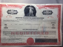 Martin Marietta Corp. - Specimen Stock Certificate - 5000 Shares 1975 - $67.91 CAD