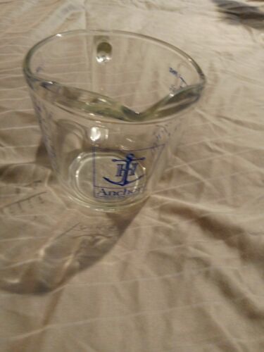 Anchor Hocking 2 Cup Measuring Cup #498, D Handle, Clear Glass, Gray Print - $5.89