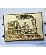 Vintage  Train Steam Engine Gold Tone Hat Lapel Tack Post Pin 1&quot; - £5.37 GBP