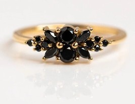 Natural Black Onyx Ring, Onyx Cluster Engagement Ring, Best Gift For Her - £62.66 GBP