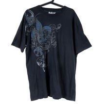 Hybrid TShirt XL Womens Fleur-De-Lis Vlack Blue Short Sleeve 100% Cotton - £12.13 GBP