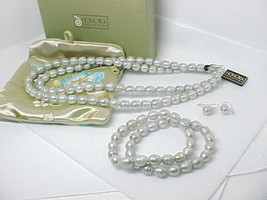 NWT - HONORA Ringed Cultured PEARLS JEWELRY SET Necklace Earrings and Br... - $245.00