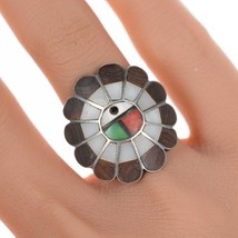 sz4 Vintage Zuni sunface channel inlay silver ring - $94.05