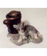 Primitive Poly Stone Striped Cat Copper Tone Watering Can Figurine Minia... - £6.20 GBP