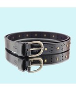 Frye Belt Large Black Antique Brass 25mm Perforated Leather Boho Classic - $57.56