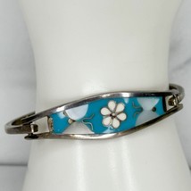 Vintage Mexico Silver Tone Mother of Pearl Butterfly Inlay Hinge Bangle ... - £19.60 GBP