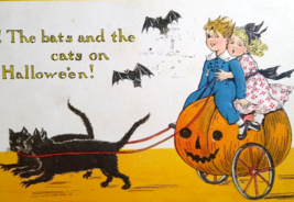 Halloween Postcard Fantasy Tucks 1913 Black Cats Bats Children Pumpkin C... - £43.87 GBP