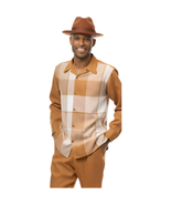 Men&#39;s MONTIQUE Two Piece Set Walking Leisure Suit 2370 Copper Tan Plaid - €85,48 EUR+
