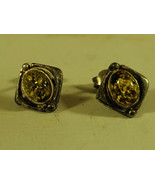 Pierced Earrings Cracked Yellow Glass/Stone Antique Looking Cute - £23.76 GBP