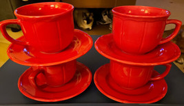 Bistro Cups &amp; Saucers Red (8 pc) Dinnerware JC Penny Home Collection - £30.66 GBP